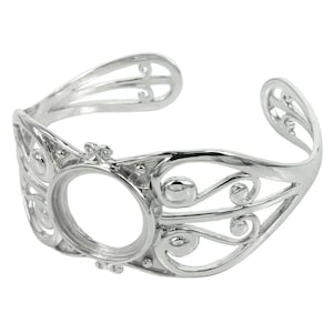 Filigree Cuff Bracelet with 19mm Round Bezel Mounting in Sterling Silver | CF001