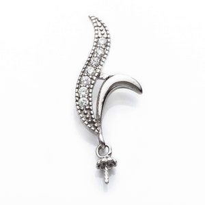 Blatt Anhänger Öse mit Zapfen Perlen-Befestigung und Zirkonia in Sterling Silber 24 9x1 2 mm LJ642