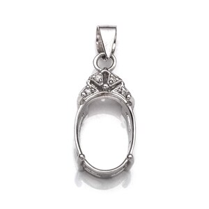 Colgante con incrustaciones de circonitas cúbicas, montura ovalada y enganche en plata de ley (10 x 12 mm, MTP598)