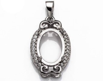 Oval Pendant Setting with CZ's and Oval Prongs Mounting including Bail in Sterling Silver 9x13mm | MTP449