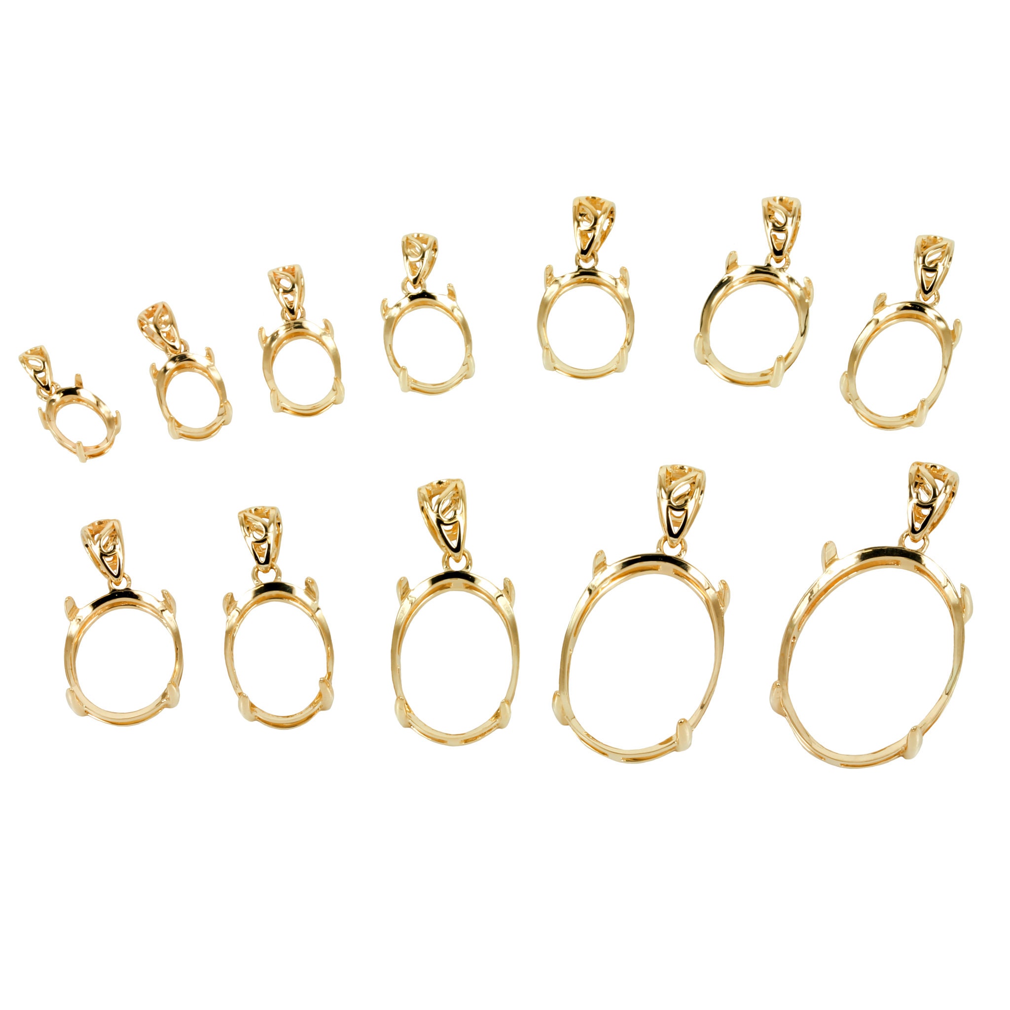Oval Shallow Basket Cabochon Pendant Setting in 14K Yellow