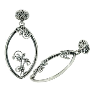 Floral Embellished Marquise Pendant in Sterling Silver for 24x42mm Marquise Cabs | MTP1166