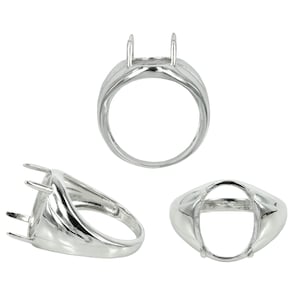 Wide Taper Ring with Oval Prong Mounting in Sterling Silver for 12x16mm Stones | MTR376