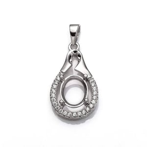 Colgante de pera con circonitas y montura de puntas ovaladas, incluye enganche en plata de ley, 8 x 10 mm, MTP424