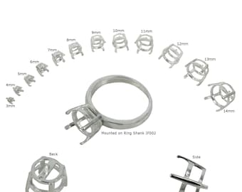 Jeweler Ring Peg Setting Basket Style Four-Prong Round Mounting in Sterling Silver - Various Sizes | JF008PS