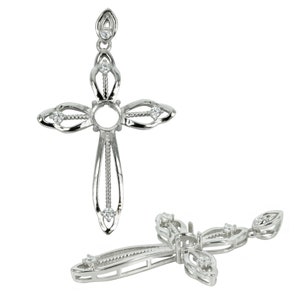 Cross Pendant With Round Mounting in Sterling Silver for 5mm Stones | MTP1202