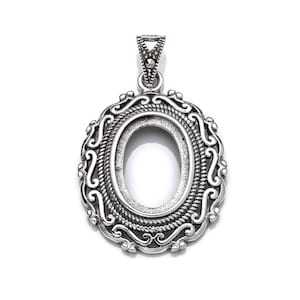 Colgante antiguo con engaste ovalado y enganche en plata de ley (10 x 14 mm, MTP508)