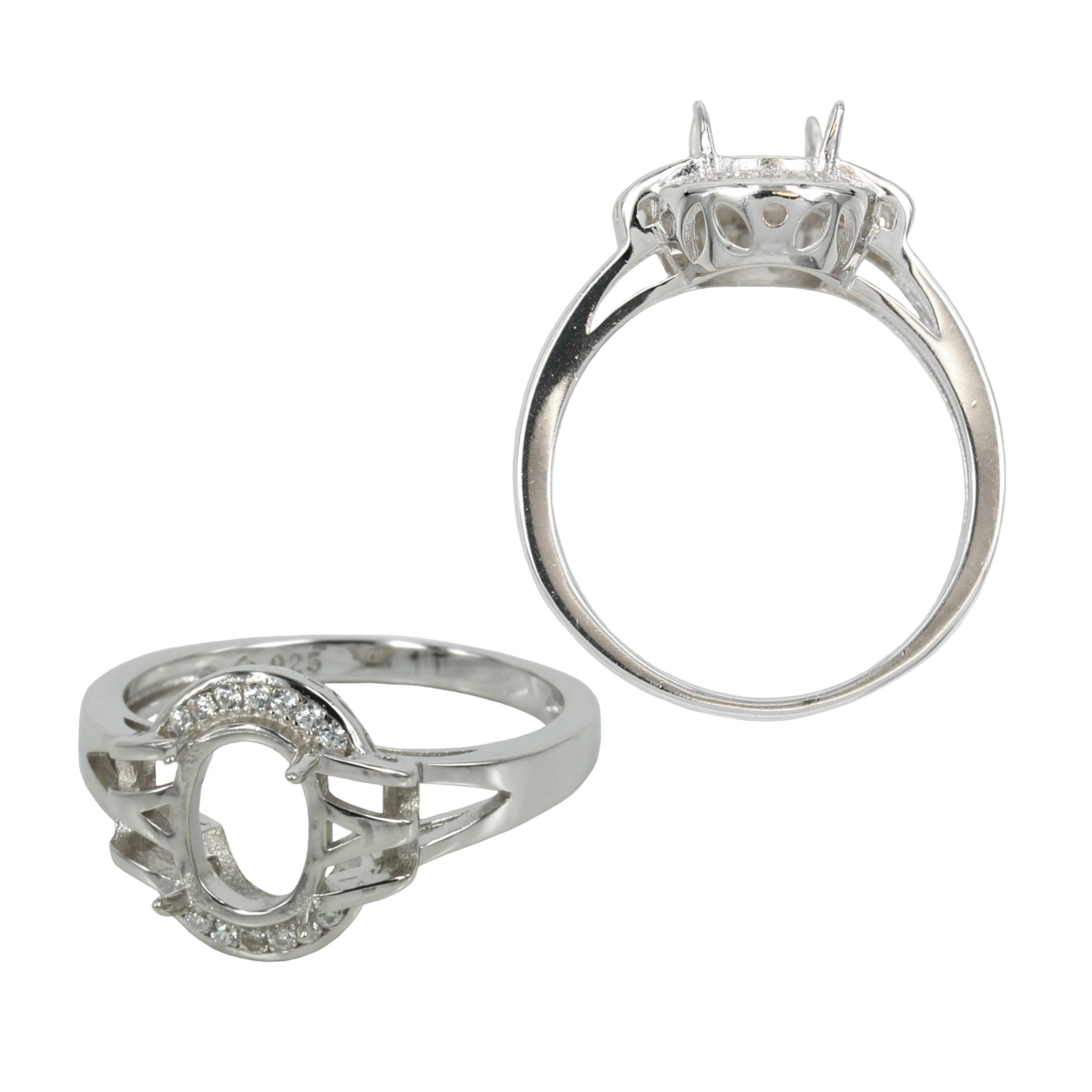 Incrustations d'oxyde de zirconium et monture ovale en argent