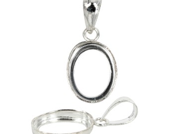 May include: Silver oval pendant setting with a bail. The setting is designed to hold a stone or other embellishment.