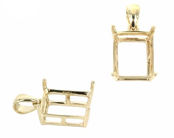 14K Gold Basket Pendant Setting With Rectangular Prongs Mounting