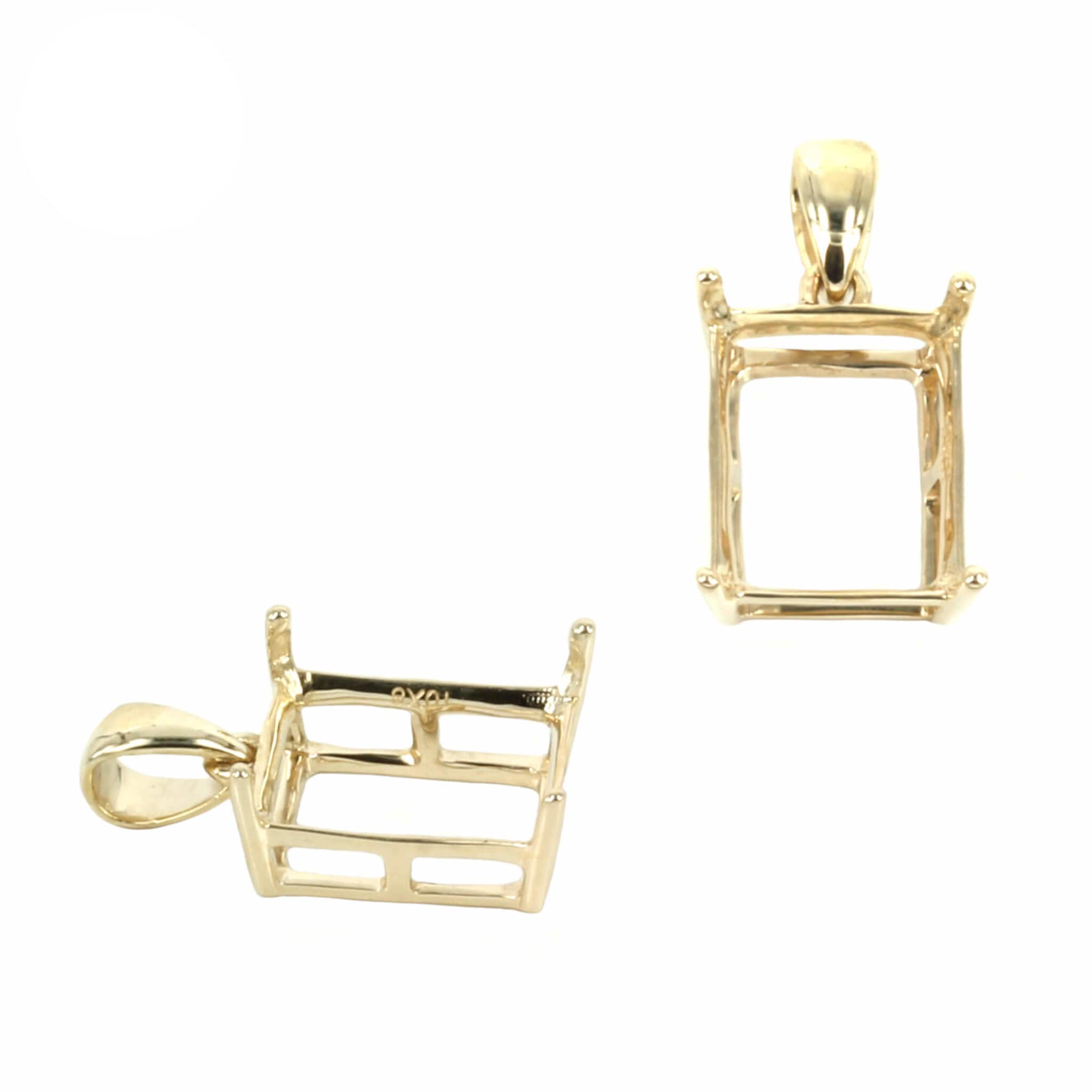 14K Gold Basket Pendant Setting With Rectangular Prongs Mounting