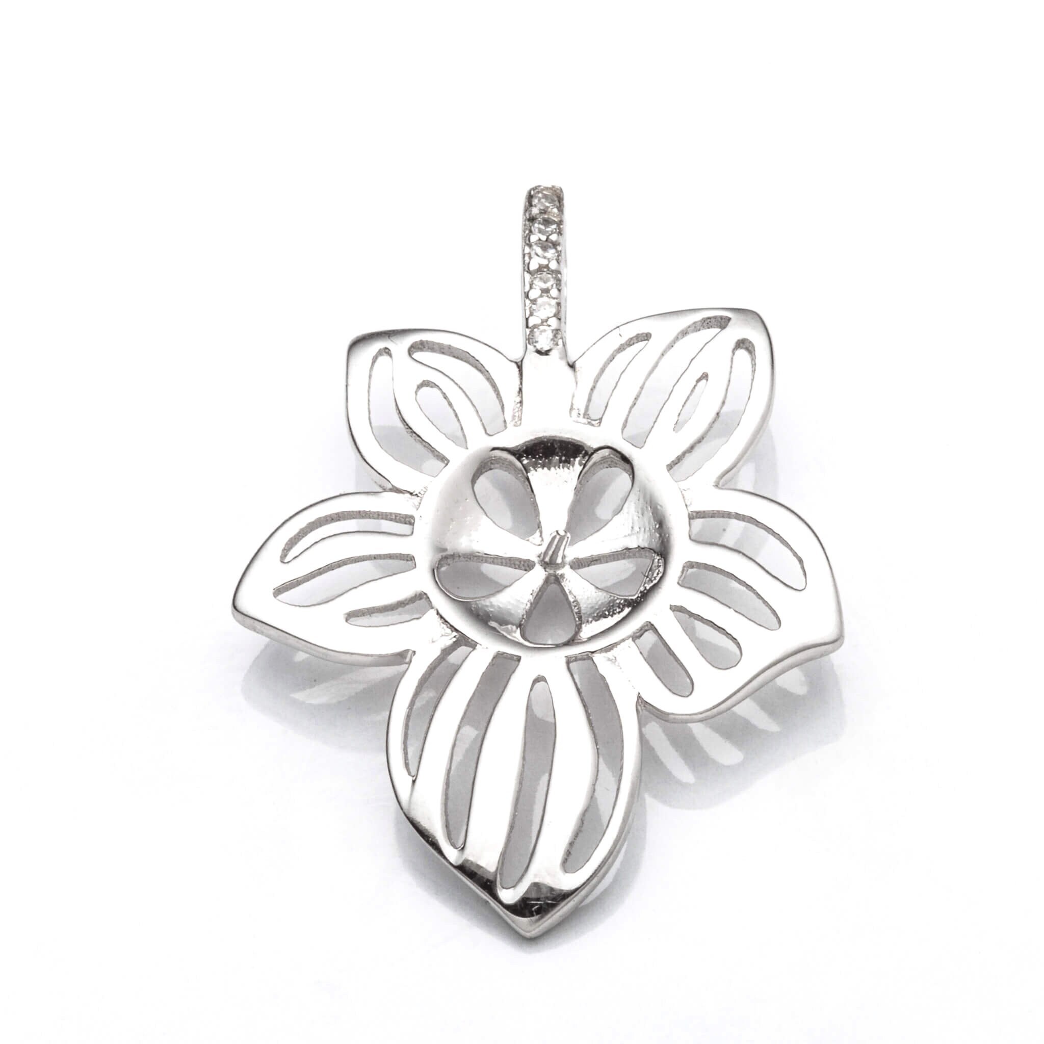 vEmfCu❦ Flower Pendant With Cubic Zirconia Inlays and Cup and Peg Mounting
