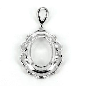 Elegant curve-framed oval pendant with soldered loop and bail in sterling silver 18x30mm | MTP908