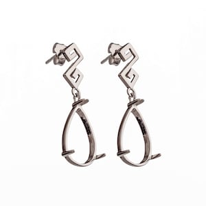 Ear Studs with Pear Shape Bezel Mounting in Sterling Silver 10x15mm | ES153