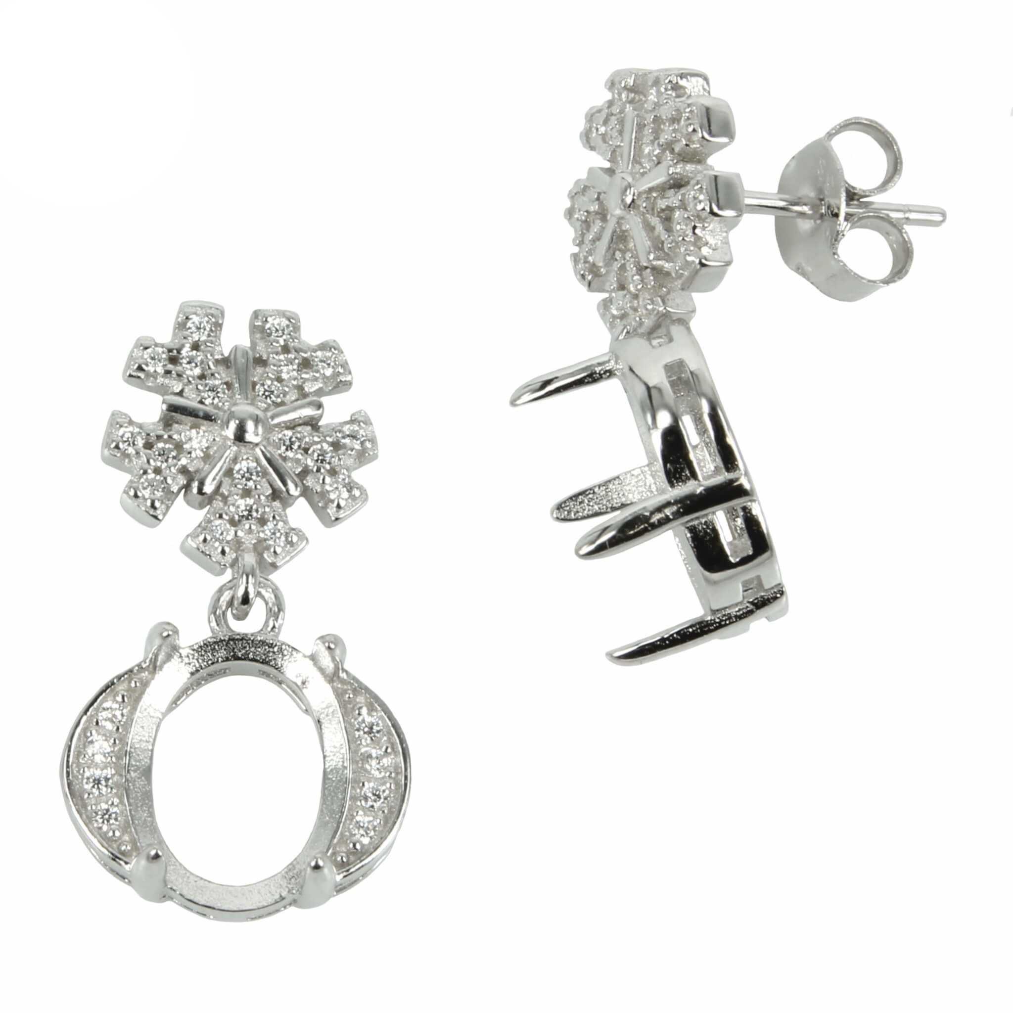 CZ Dangle Stud Earrings With Oval Prong Mounting in Sterling