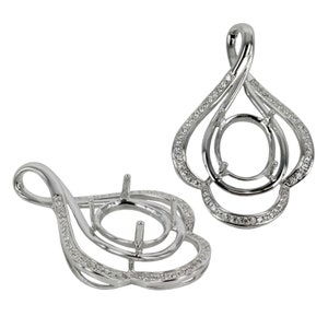 Colgante ovalado con marco de espiral en plata de ley con circonitas para piedras de 10 x 12 mm MTP904A