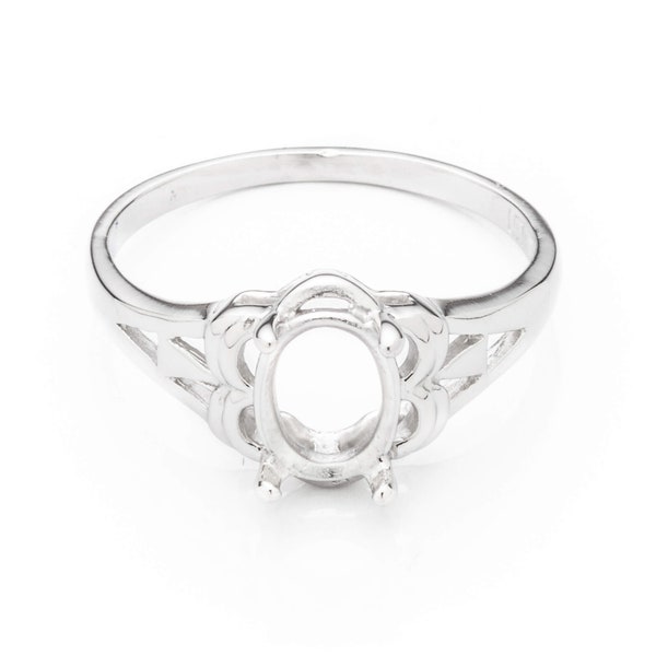 Unique Motif Ring with Oval Prongs Mounting in Sterling Silver 6x8mm | MTR120