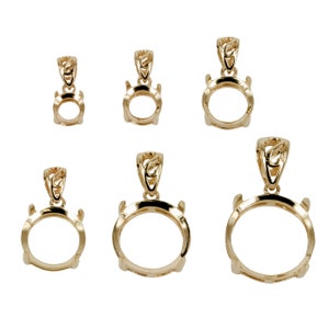 Round Shallow Basket Cabochon Pendant Setting in 14K Yellow Gold - Various sizes | MTP1343K14-MTP1348K14