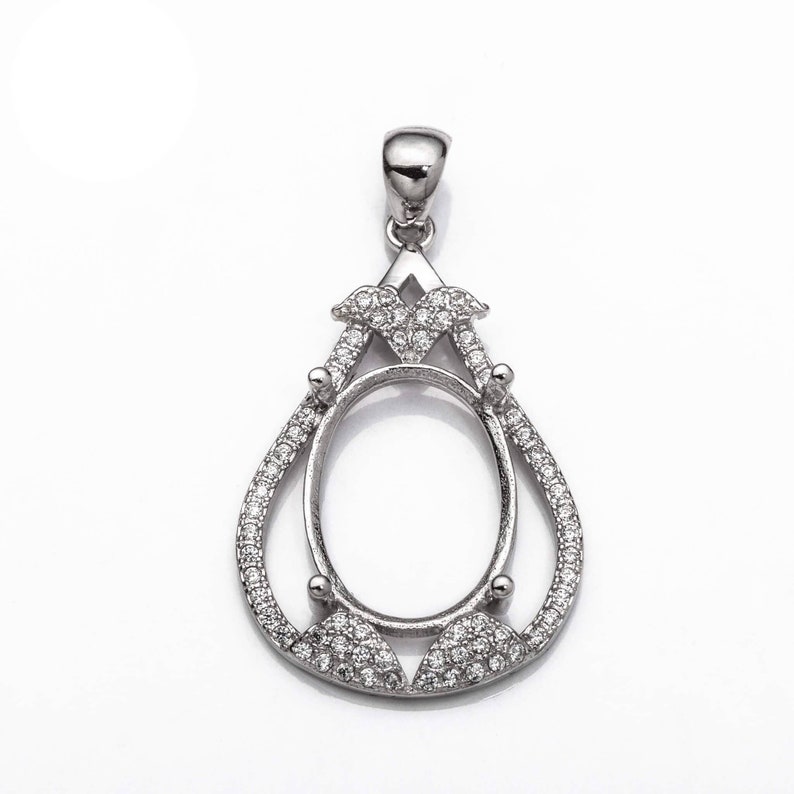 Pear Pendant with Cubic Zirconia Inlays and Oval Mounting and Bail in Sterling Silver 11x15mm MTP393 image 1