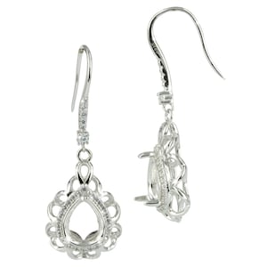 Orecchini a goccia con alone in zirconi cubici e montatura a pera in argento sterling per pietre a pera da 8 x 10 mm EW790