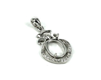 Pendant Setting with CZ's and Oval Prongs Mounting including Bail in Sterling Silver 8x10mm | MTP430