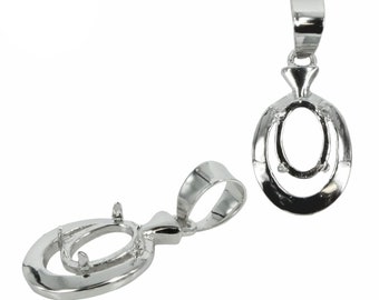 May include: Silver pendant setting with a double oval bezel for a gemstone. The pendant has a bail for attaching to a chain.