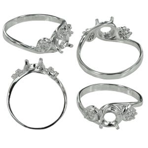 Crossover CZ Flower Ring in Sterling Silver for 6mm Round Stones   MTR640