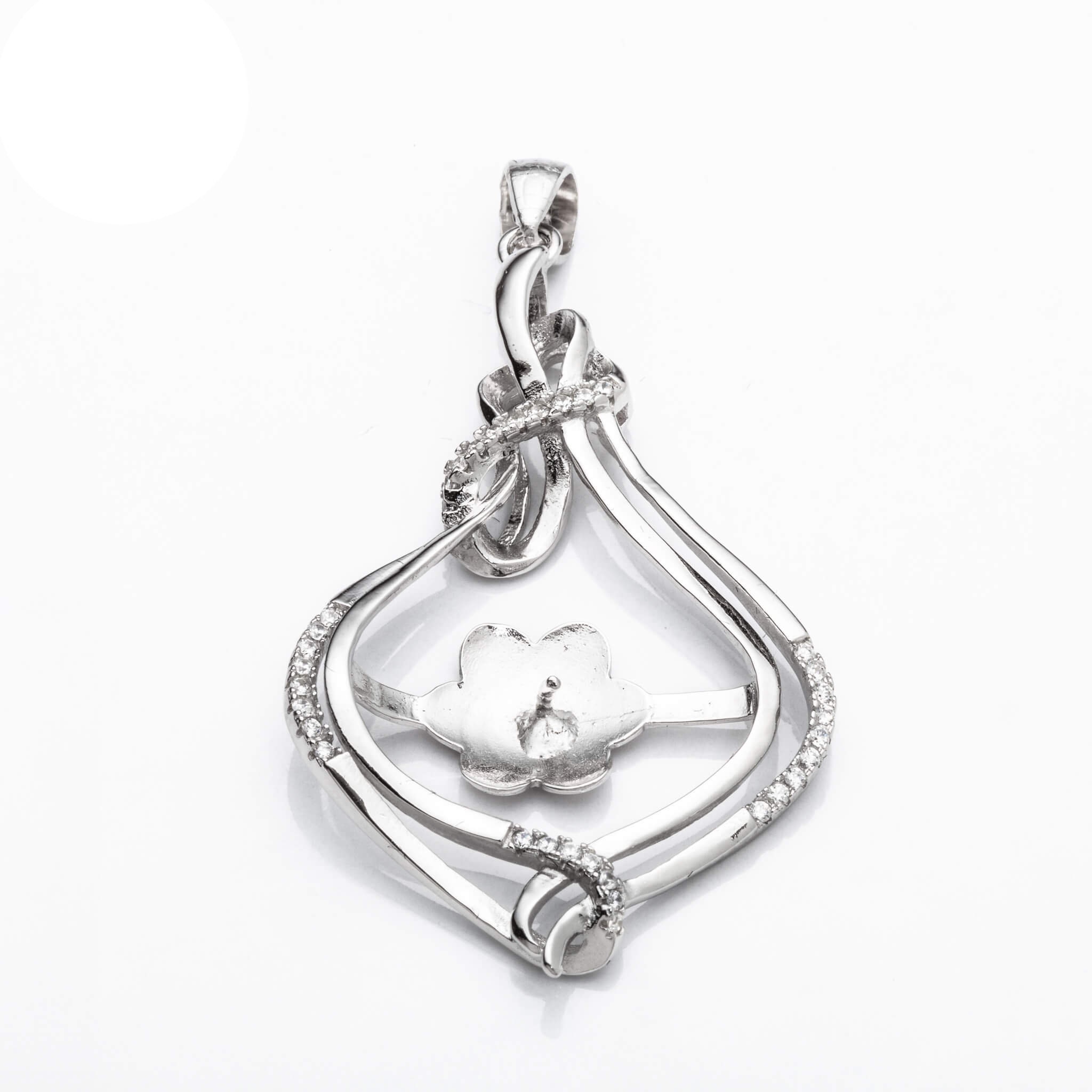 Pear Pendant With Cubic Zirconia Inlays and Cup and Peg