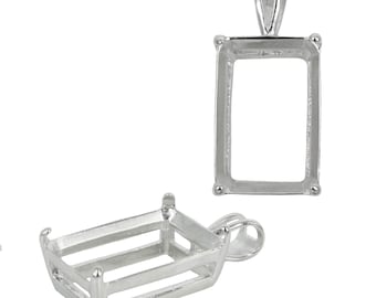 Pendentif rectangulaire avec fixation sur griffes et bélière en argent sterling pour pierres de 15 x 23 mm | MTP283B