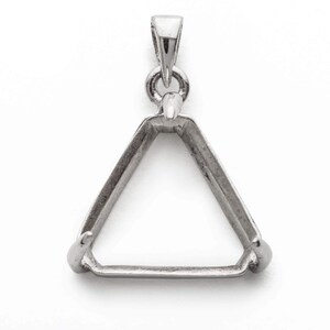 May include: Silver triangle pendant setting for a gemstone or other jewellery component. The setting has a bail for attaching to a chain or cord.
