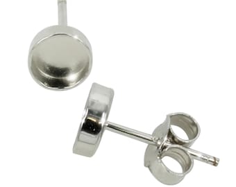 Earring Post with Round Bezel Cup in Sterling Silver - Various sizes | ES360 to ES364