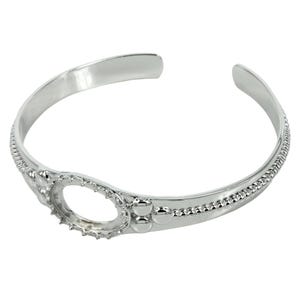 Raised Rope Cuff Bracelet with 12x18mm Oval Bezel Mounting in Sterling Silver | CF004