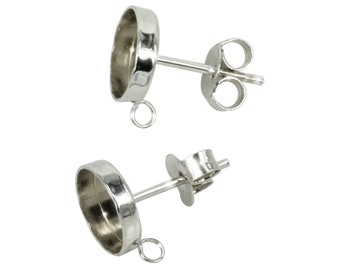 Earring Post with Round Bezel Cup and Loop in Sterling Silver - Various sizes | ES365 to ES369