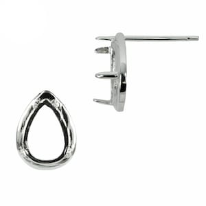 Teardrop Frame Stud Earrings with Pear Prong Mounting in Sterling Silver for 7x10mm Pear Stones | ES145