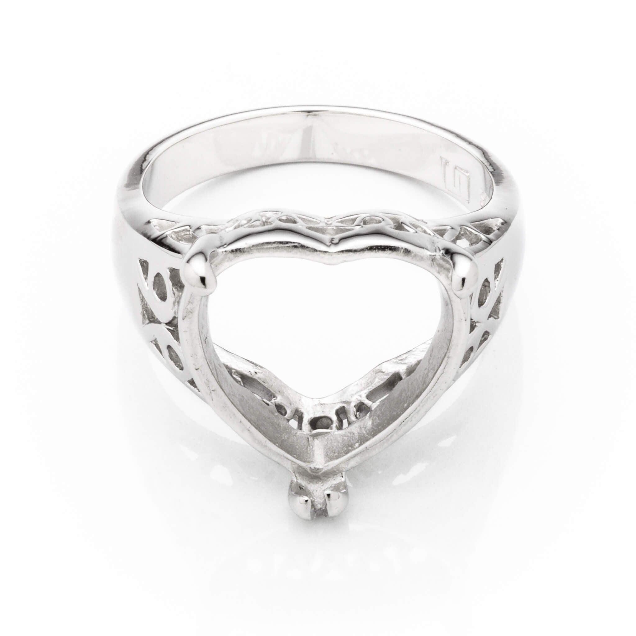 Heart Ring With Heart Mounting in Sterling Silver 13x14mm MTR157