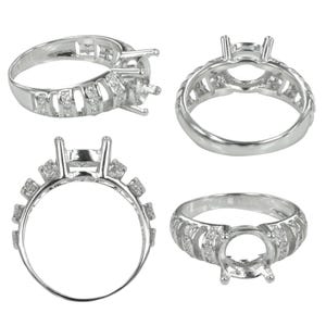 CZ Bands Shoulder Ring in Sterling Silver for 8mm Round Stones | MTR645