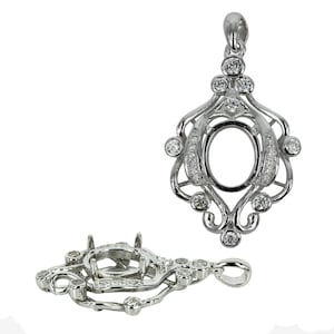 Colgante ovalado con circonitas y adornos para piedras de 8 x 10 mm en plata de ley MTP1132