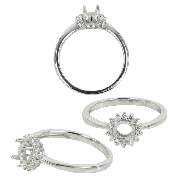 Flower Halo Ring in Sterling Silver for 5mm Round Stones | MTR519