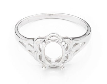 Tapered Wide Ring with Oval Prongs Mounting in Sterling Silver for 14mm x 16mm Stones MTR227