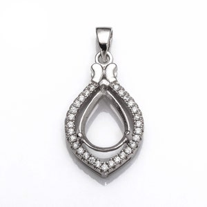 Pear Pendant Setting with CZ&#39;s and Pear Shape Prongs Mounting including Bail in Sterling Silver 8x10mm | MTP432