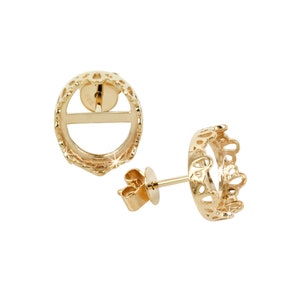 Oval Gallery Bezel Ear Studs Bezel Setting in 14K Yellow Gold for 9x11mm Cabochons | ES250K14