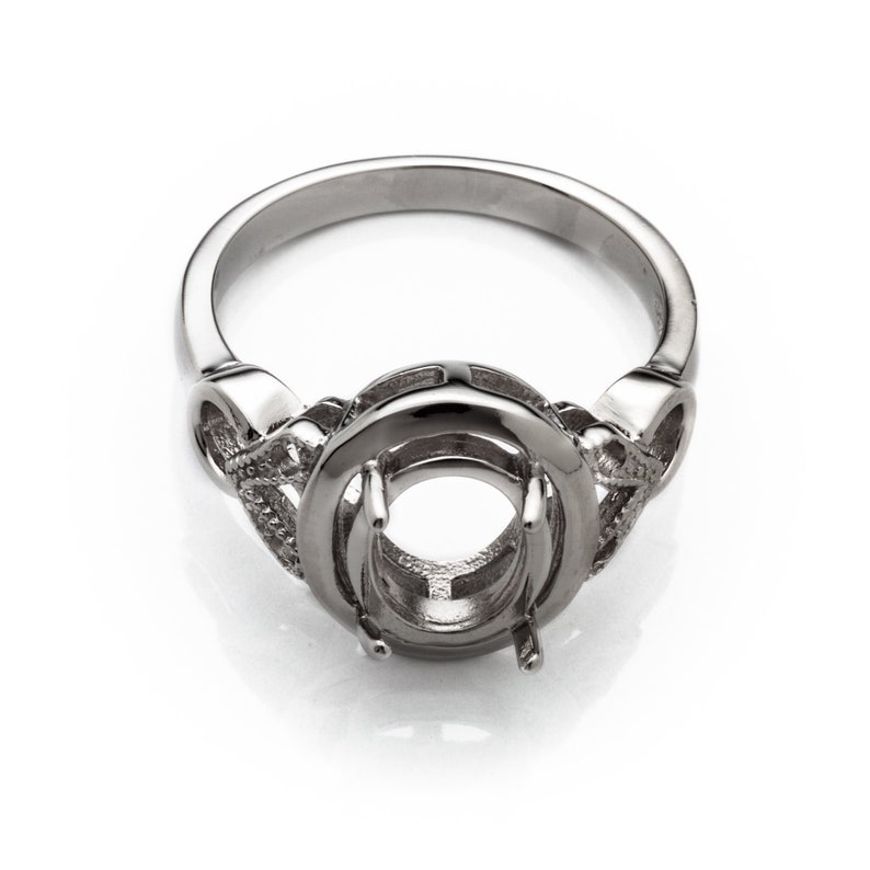 Granular Layered Ring with Oval Prongs Mounting in Sterling Silver for 8mm x 9mm Stones