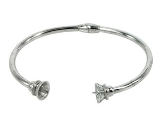 Hinged Cuff Bracelet with Pearl Mountings in Sterling Silver 8-10mm | CF015