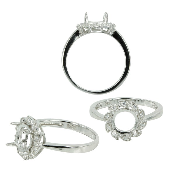 Laurel Halo Ring in Sterling Silver for 6mm Round Stones | MTR472