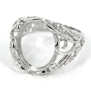 Filigree Style Ring Setting with Oval Bezel Mounting in Sterling Silver 12x16mm | MTR384