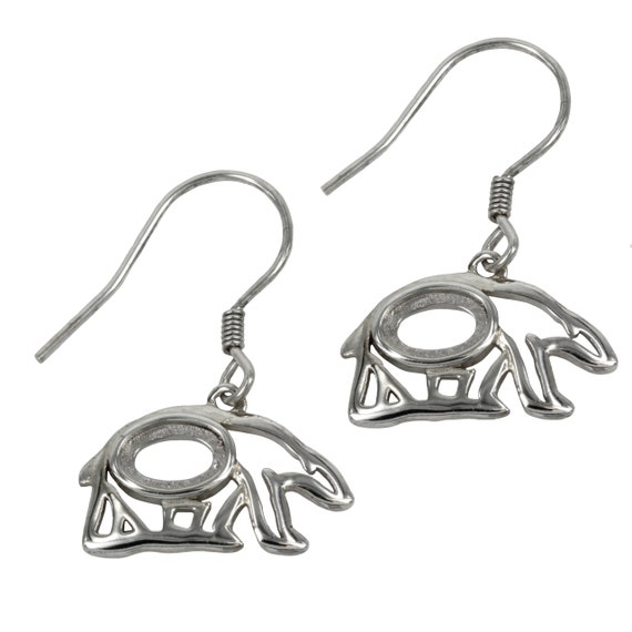 I05 Orecchino Creola Con Ciondolo Orso Orsetto Argento Sterling