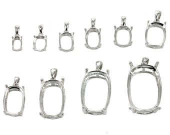 Rectangular Cushion Cut Basket Pendant with Loop and Bail in Sterling Silver | MTP1307-MTP1316