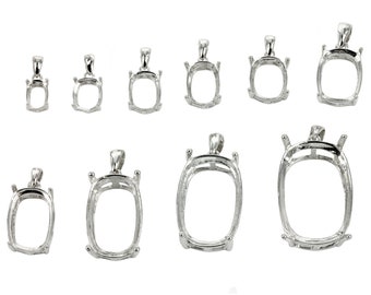 Rectangular Cushion Cut Basket Pendant with Loop and Bail in Sterling Silver | MTP768 MTP797
