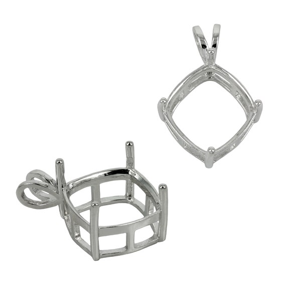 【BLACKPURPLE】[silver925] Square Bianco Pendant Square Cushion Cut Basket Pendant Setting With Square