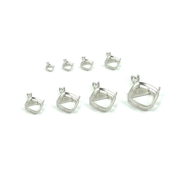 Square Cushion Cut Basket Pendant Setting with Square Mounting in Sterling Silver - Various Sizes | MTP827-MTP834 MTP1355